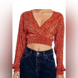 Urban Outfitters Cropped Plisse Wrap Top